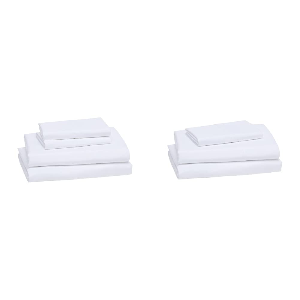 Amazon Basics 4 Piece Microfiber Lightweight Wrinkle-free Breathable Bed Sheet Set, Super Soft Easy Care, 14" Deep Pockets, Queen, Bright White, Solid