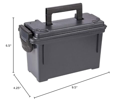 Plano Field Ammo Box .30 Caliber, Black, Lockable Ammunition Storage Box with Heavy-Duty Carry Handle, Small Plastic Ammo Crate, Water-Resistant Protection, Holds 6-8 Boxes of Ammo