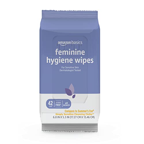 Amazon Basics Feminine Hygiene Wipes, Alcohol Free, pH Balanced, Gynecologist Tested, Fresh Scent, 168 Count (4 Packs of 42)