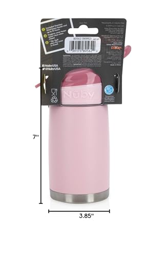 Nuby Thirsty Kids No Spill Flip-It Reflex Stainless Steel Travel Cup or Water Bottle - 10 Oz - 18+ Months - Pink