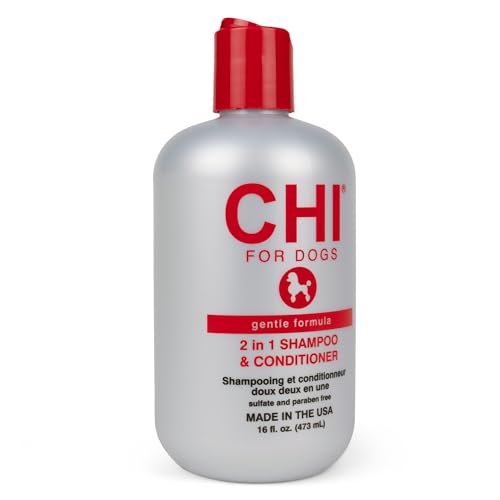 CHI for Dogs Gentle 2-in-1 Shampoo and Conditioner - Softening and Cleansing Formula for Puppies and Adult Dogs - pH Balanced Dog Wash for All Coat Types - 16 Fl Oz