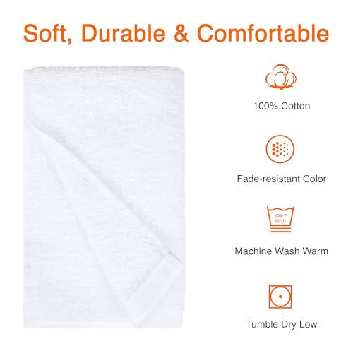 Amazon Basics Soft and Thick Cotton Hand Towels, 16 x 26 in, White, 12-Pack