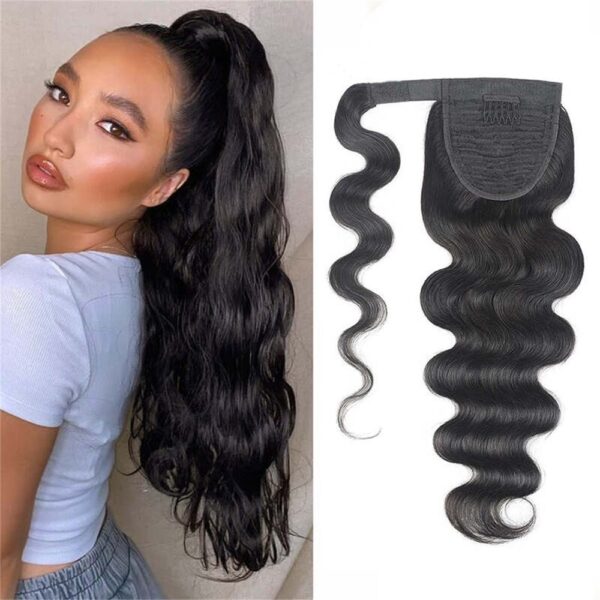 Body Wave Wrap Around Ponytail with Clip 100% Human Hair
