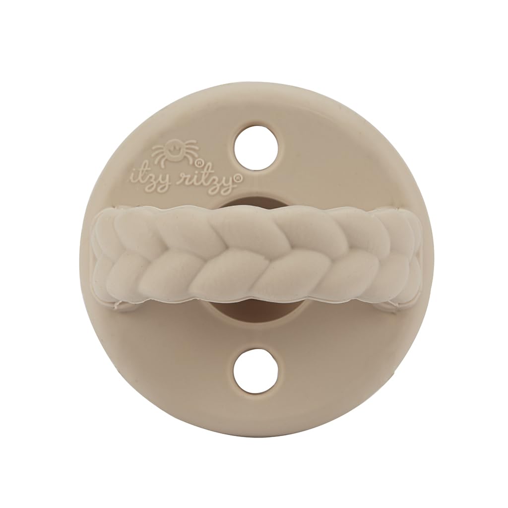 Itzy Ritzy Silicone Pacifiers for Ages 6-18 Months - Itzy Soother Pacifiers Feature Collapsible Handle & Two Air Holes for Added Safety; Set of 2 in Toast & Buttercream, Ages 6-18 Months