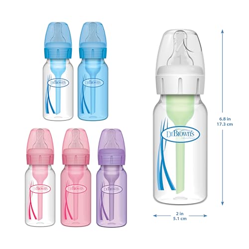 Dr. Brown's Anti-Colic Baby Feeding Set with Slow Flow Nipples, Travel Caps, Silicone Pacifier - Pink