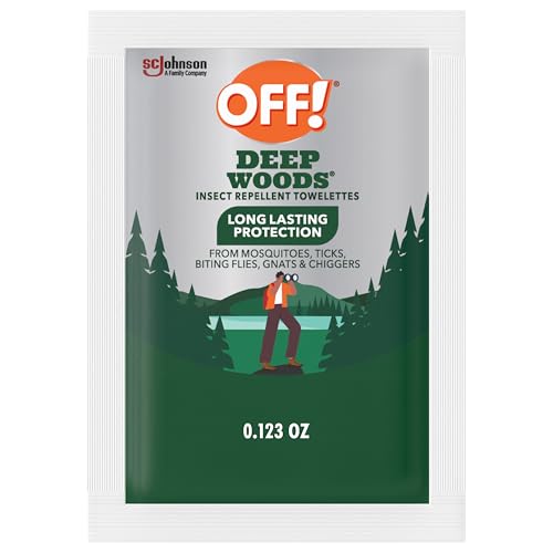 OFF! Deep Woods Mosquito and Insect Repellent Wipes, Long lasting, 12 Individually Wrapped Wipes