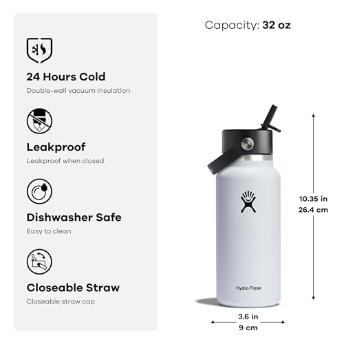 Hydro Flask 32 Oz Wide Flex Straw Cap Bottle - Insulated Stainless Steel - Wide Straw Lid, Non Spill, Leakproof in Indigo