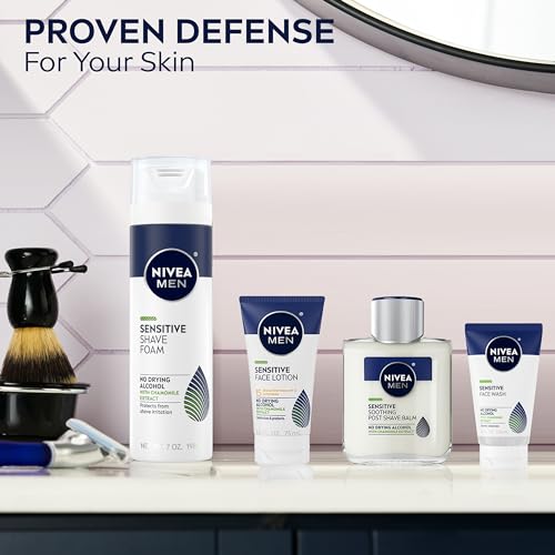 NIVEA MEN Sensitive Shave Foam with Vitamin E and Chamomile and Witch Hazel Extracts, Alcohol Free Shaving Foam for Men Protects and Comforts Sensitive Skin, 7 Oz Can - Pack of 6