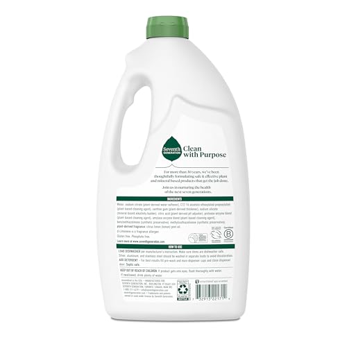 Seventh Generation Dishwasher Detergent Gel Liquid Soap Lemon Scent Dish Detergent 42 oz, Pack of 6
