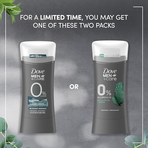 DOVE MEN + CARE Deodorant Stick for Men Aluminum free deodorant Eucalyptus+Birch Naturally Derived Plant Based Moisturizer, GRAY, 2.6 Ounce (Pack of 4)