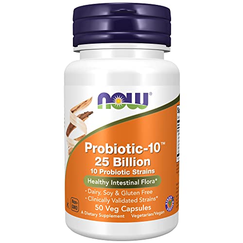 NOW Supplements, Probiotic-10™, 25 Billion, with 10 Probiotic Strains, Dairy, Soy and Gluten Free, Strain Verified, 100 Veg Capsules