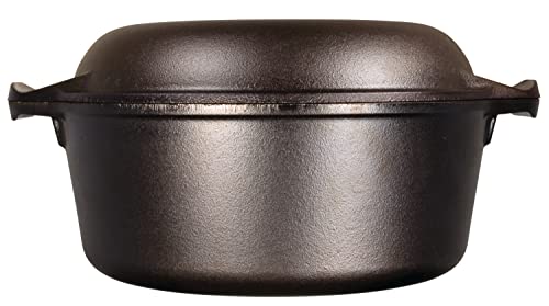 Lodge 5 Quart Cast Iron Double Dutch Oven – Pre-Seasoned – Lid Converts to 10.25" Skillet – PFAS-Free – Made in USA – Dual Handles – Oven, Grill, Campfire & Stovetop Safe – Durable & Non-Toxic