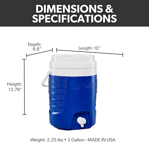 Igloo 2 Gallon Portable Sports Cooler Water Beverage Dispenser, Insulated Cooler Dispenser, Majestic Blue
