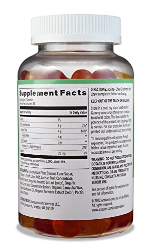 Amazon Basics Fiber Gummies for Digestive Health and Regularity, Orange, Lemon & Strawberry Flavors, 90 Count, Pack of 1 (Previously Solimo)