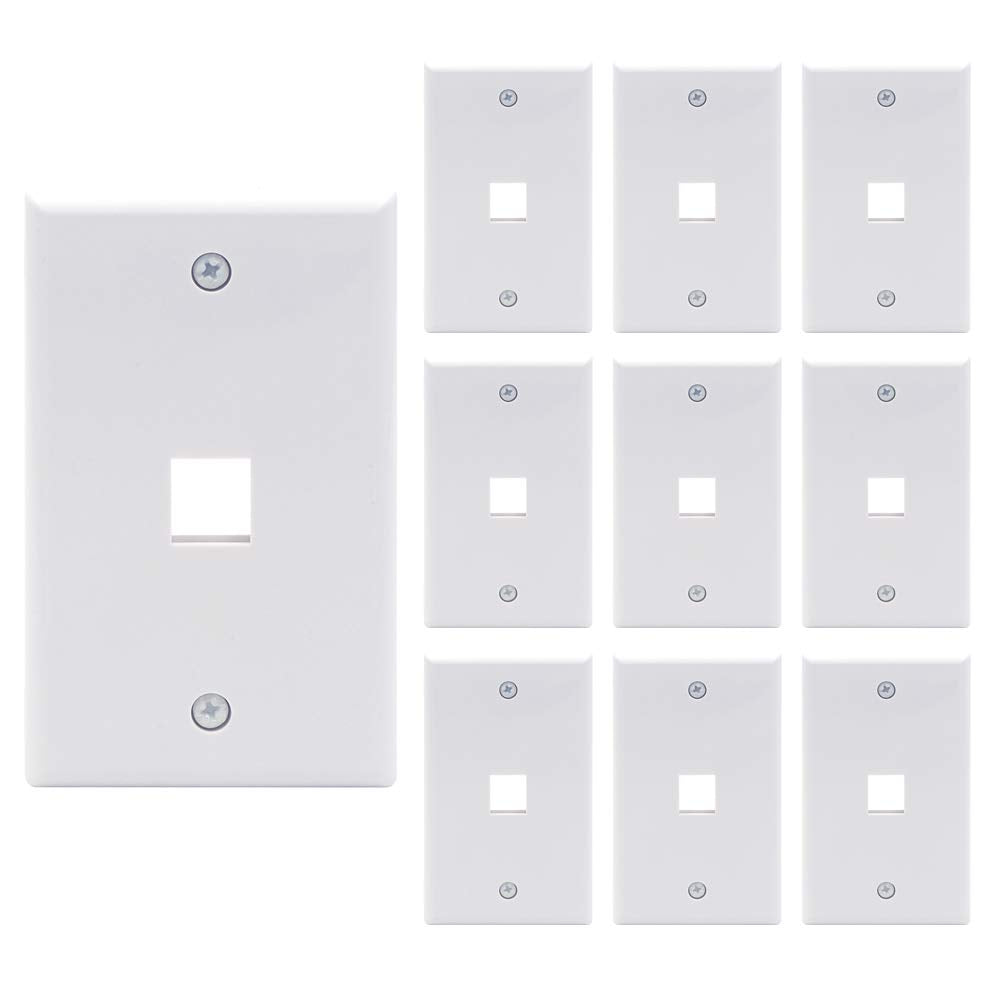 VCE 1 Port Keystone Wall Plate UL Listed (10 Pack), Single Gang Wall Plates for RJ45 Keystone Jack and Modular Inserts, White