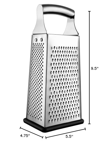 Spring Chef Professional Large Parmesan Cheese Grater, Stainless Steel Metal Box Grater with Handle, 4 Sided Handheld Kitchen Food Shredder for Cheese, Carrot, Veggie, Ginger, Potato - Dishwasher Safe