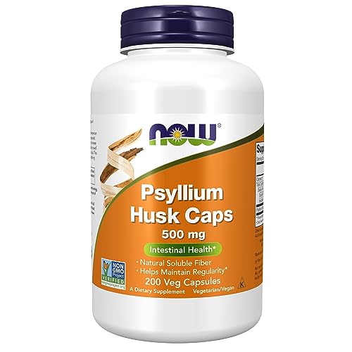 NOW Supplements, Psyllium Husk Caps 500 mg, Non-GMO Project Verified, Natural Soluble Fiber, Intestinal Health*, 200 Veg Capsules