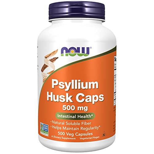 NOW Supplements, Psyllium Husk Caps 500 mg, Non-GMO Project Verified, Natural Soluble Fiber, Intestinal Health*, 200 Veg Capsules