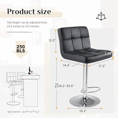 DUMOS Bar Stools Set of 4, 24 inch Counter Height Bar Stools, Upholstered Modern Kitchen Barstools with Metal Base, PU Leather Saddle Stools for Kitchen Island, Black