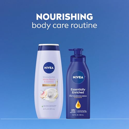 NIVEA Refreshing White Peach and Jasmine Body Wash with Nourishing Serum, Scented Body Wash for Women, Enriched with Provitamin B5 and Vitamin E, 20 Fl Oz Bottle