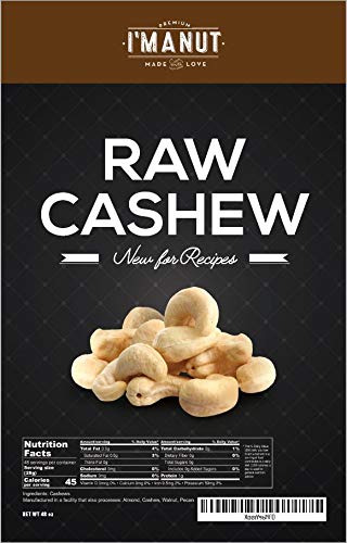 Raw Whole Unsalted Cashews 48oz (3 lb) 100% Natural | No Chemicals | Batch Tested Gluten & Peanut Free | Non-GMO | Keto and Paleo Diet Friendly