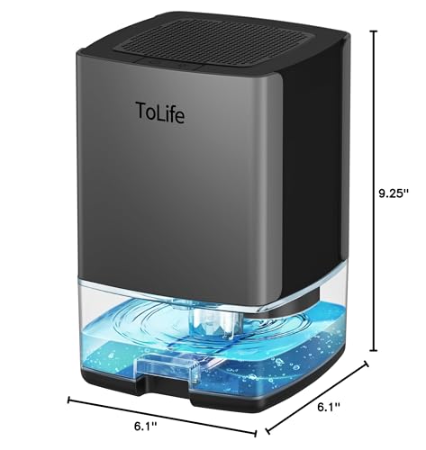ToLife Dehumidifiers for Home 30 OZ Water Tank with Auto-Off 500 sq.ft Portable Small Dehumidifier for Bathroom Bedroom RV Closet Room 7 Colors LED Light, Gray