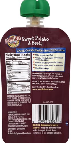 Earth's Best, Organic Baby Food, Stage 2, Sweet Potatoes & Beets, 3.5 oz Pouch