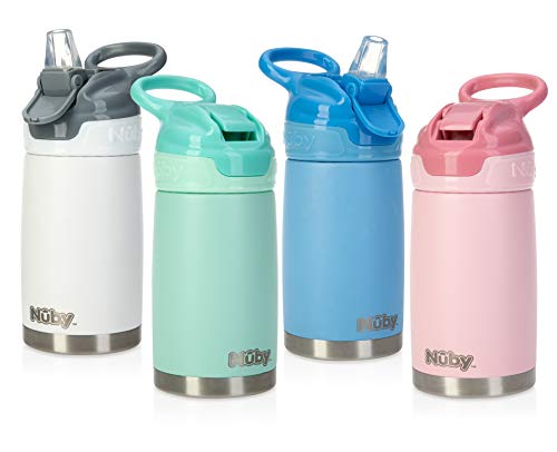 Nuby Thirsty Kids No Spill Flip-It Reflex Stainless Steel Travel Cup or Water Bottle - 10 Oz - 18+ Months - Pink - Back to School Essentials