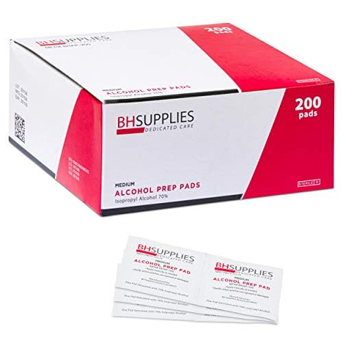 BH Supplies Alcohol Prep Pad Sterile, Medium 2-Ply, 200 Count - Saturated with 70% Alcohol
