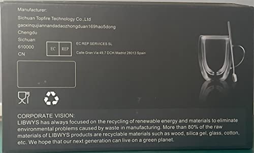 LIBWYS 6 Pack Double Walled Coffee Cups Glasses Mugs, 12oz Espresso Cappuccino Latte Tea Cups with Handle, Heat Resistant Borosilicate Clear Glasses 350ml