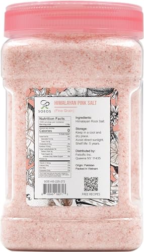 Soeos Himalayan Pink Salt, Fine Grain, 80oz (5 Pound), Non-GMO Himalayan Salt, Kosher Salt, Pink Himalayan Sea Salt Fine