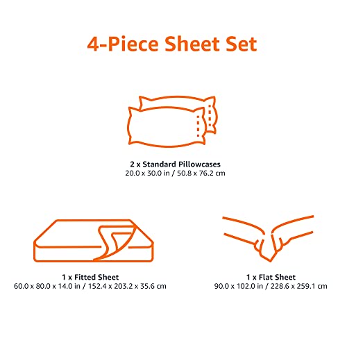 Amazon Basics 4 Piece Microfiber Lightweight Wrinkle-free Breathable Bed Sheet Set, Super Soft Easy Care, 14" Deep Pockets, Queen, Bright White, Solid