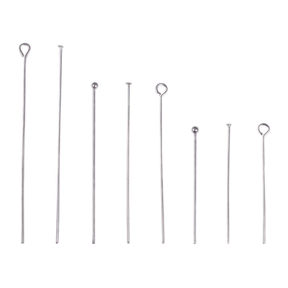 PH PandaHall 560pcs 8 Styles 304 Stainless Steel Eye Pins 30mm 40mm 50mm Head Pins Ball 22 Gauge Head Pins Findings Open Eye Pin for Earring Bracelet Pendant Jewelry Making, Stainless Steel Color