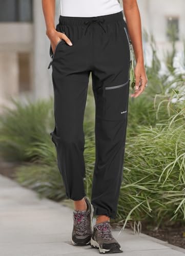 baleaf Women's Hiking Pants Quick Dry Water Resistant Lightweight Joggers Pant for All Seasons Elastic Waist Black Size L