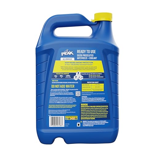 PEAK All Vehicles 50/50 Prediluted Antifreeze and Coolant for All Engine Cooling Systems, Long-Lasting Yellow Engine Coolant/Antifreeze for Year-Round Engine Protection, 1 Gal.