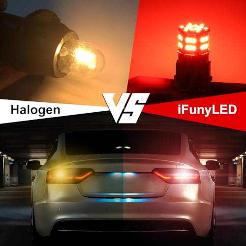 iFunyLED 4PCS 3157 LED Bulb Brake Tail Light 12V-24V Super Bright 3156 3056 3057 3047 4157 LED Replacement Light Kit Set for Car Tail Brake Turn Signal Lights - Brilliant Red