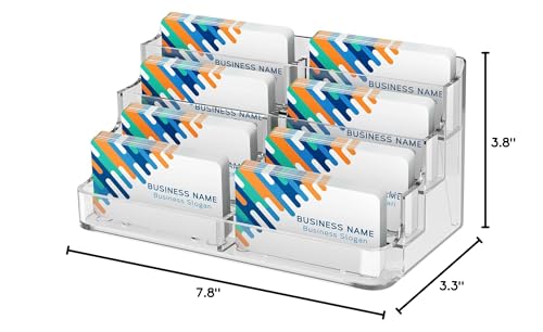 MaxGear Acrylic Business Card Holder for Desk Multiple Business Card Holders, Premium Cards Stand for Workspace, Clear Plastic Display Holder with 4 Tier for Office, 8 Pocket, 400 Cards Capacity