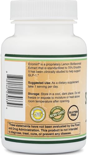 GLP-1 Supplement - Clinically Studied Bioflavonoid Extract to Help Support Natural GLP 1 Levels and Promote Gut Health (200mg, 30 Servings) Std to 70% Eriocitrin and 5% Hesperidin by Double Wood