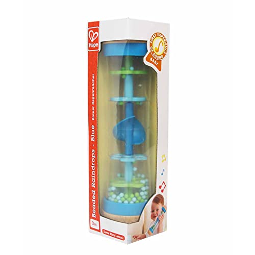 Hape Beaded Raindrops | Mini Wooden Musical Shake & Rattle Rainmaker Toy, Blue, Model Number: E0328B