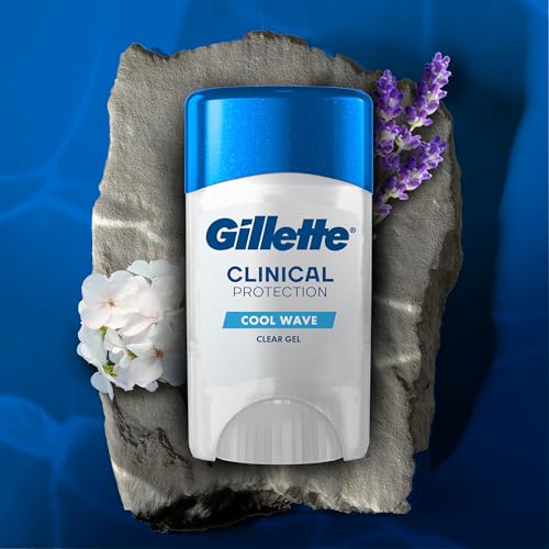 Gillette Clinical Antiperspirant and Deodorant for Men, 72hr Sweat & Odor Protection, Long Lasting Freshness, Anti-White Mark Technology, Clear Gel, Cool Wave Scent, 2.6 oz