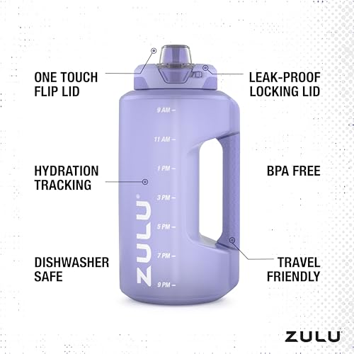 ZULU Goals 64oz Large Half Gallon Jug Water Bottle with Motivational Time Marker, Covered Straw Spout and Carrying Handle, Perfect for Gym, Home, and Sports, Grey