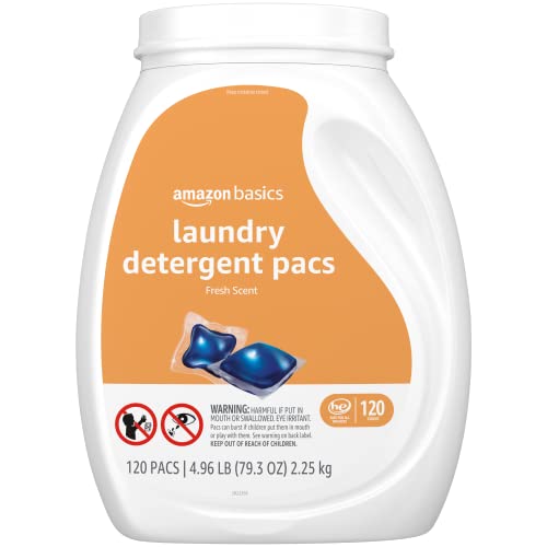 Amazon Basics Laundry Detergent Pacs, Hypoallergenic, Free & Clear, 120 Count (Previously Solimo)