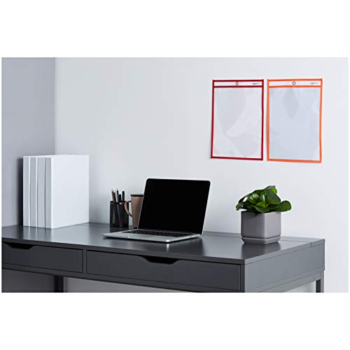 Amazon Basics Heavy Duty Dry Erase Ticket Holder Pockets with Clear Plastic Film and Multicolored Fabric Edge, 8.5" X 11", Pack of 25