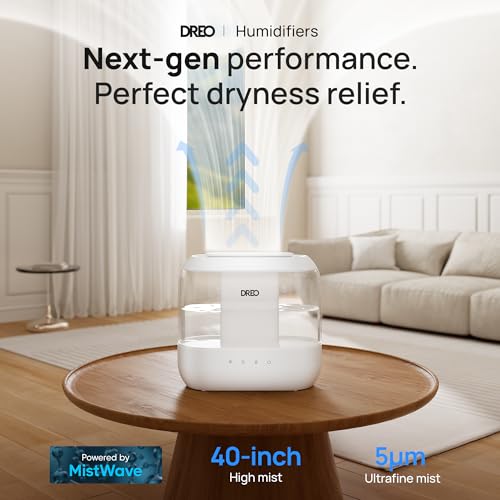 Dreo Humidifiers for Bedroom, 4L Top Fill for Large Room, 36H Runtime, 28 dB Quiet Supersized Cool Mist Air Humidifier for Baby Nursery, Plants, Indoor, Night Light, Easy to Clean & Fill