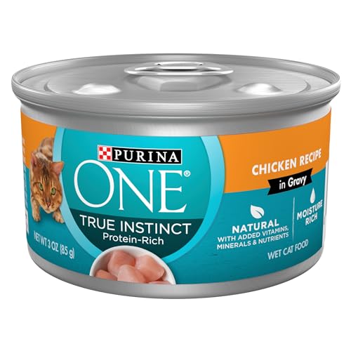 Purina ONE Natural High Protein Cat Food, True Instinct Chicken Recipe in Gravy - (Pack of 24) 3 oz. Pull-Top Cans