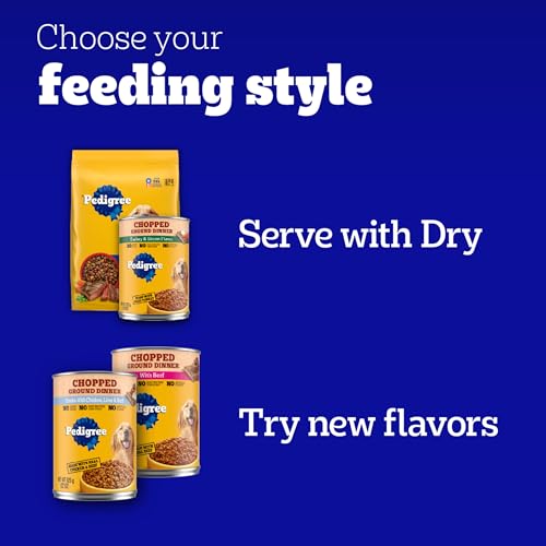 Pedigree Chopped Ground Dinner Adult Canned Soft Wet Dog Food Chicken Flavor, 13.2 oz. Cans (12 Count, Pack of 1)