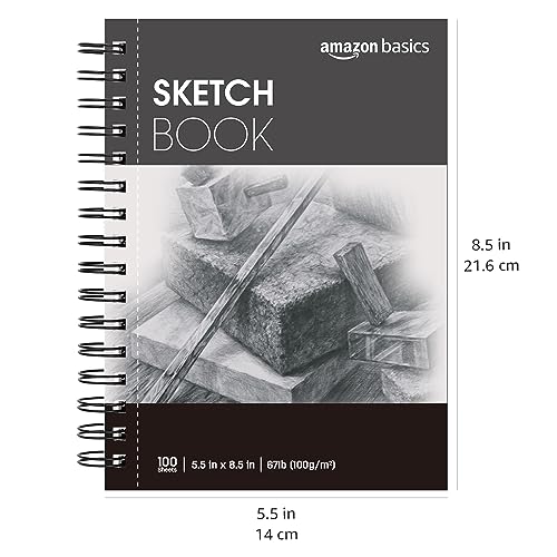 Amazon Basics Sketch Pad for Artists, 67 lb. / 100 gsm, 100 Sheets, 5.5"x8.5", White