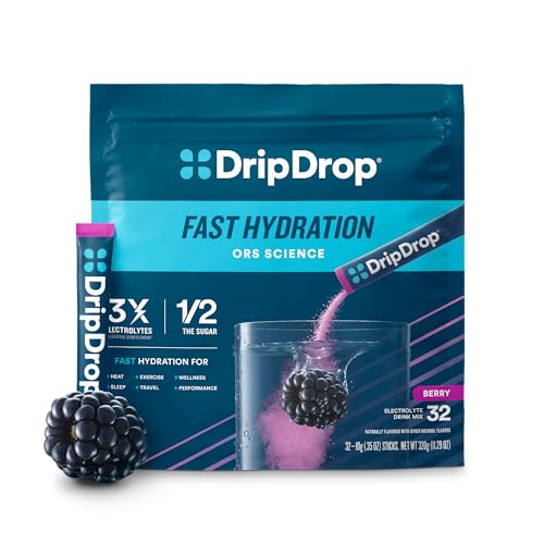 DripDrop Hydration - Berry - Electrolyte Drink Mix Single Serve Hydration Powder Packets | Non-GMO, Gluten Free, Vegan | 32 Sticks