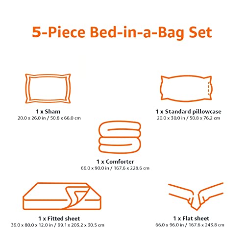 Amazon Basics 5-Piece Lightweight Microfiber Comforter Set with Sheets ,Bed-in-a-Bag Sheets, Gray Calvin Striped Bedding, Twin/Twin XL