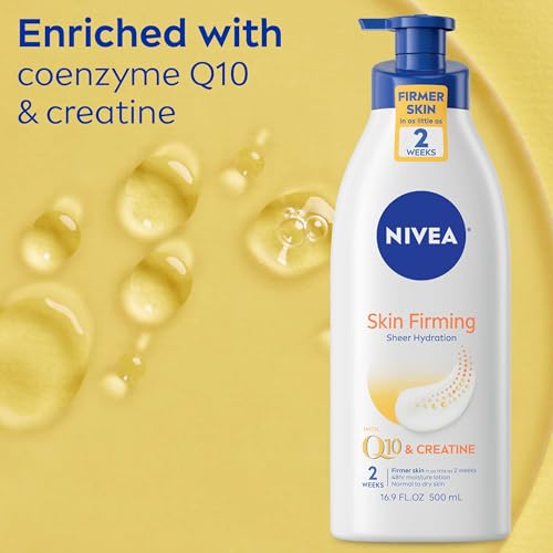 NIVEA Skin Firming Sheer Hydration Body Lotion with Q10 and Creatine, Skin Firming Lotion for Firmer Skin in as Little as Two Weeks, 16.9 Fl Oz Pump Bottle